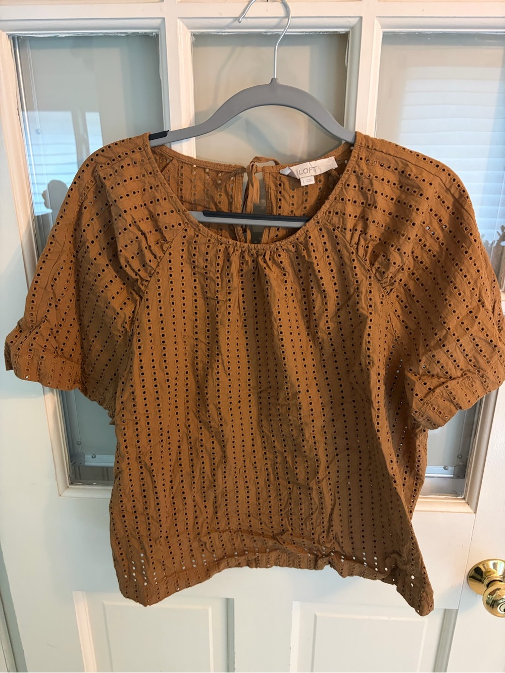 LOFT Mustard Eyelet Peasant Top